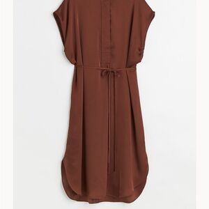 H&M Brown Silky Midi Tie Dress Size M never worn